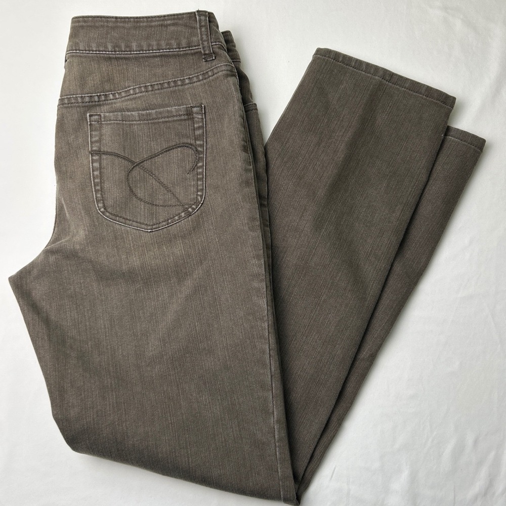 Chicos Womens Mid Rise Straight Leg Platinum Denim Jeans Size 8/29 Brown Stretch